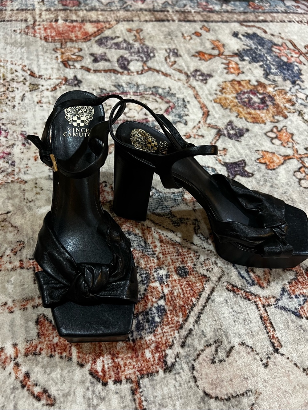 Vince Camuto Black Knotted Block Heel Sandals